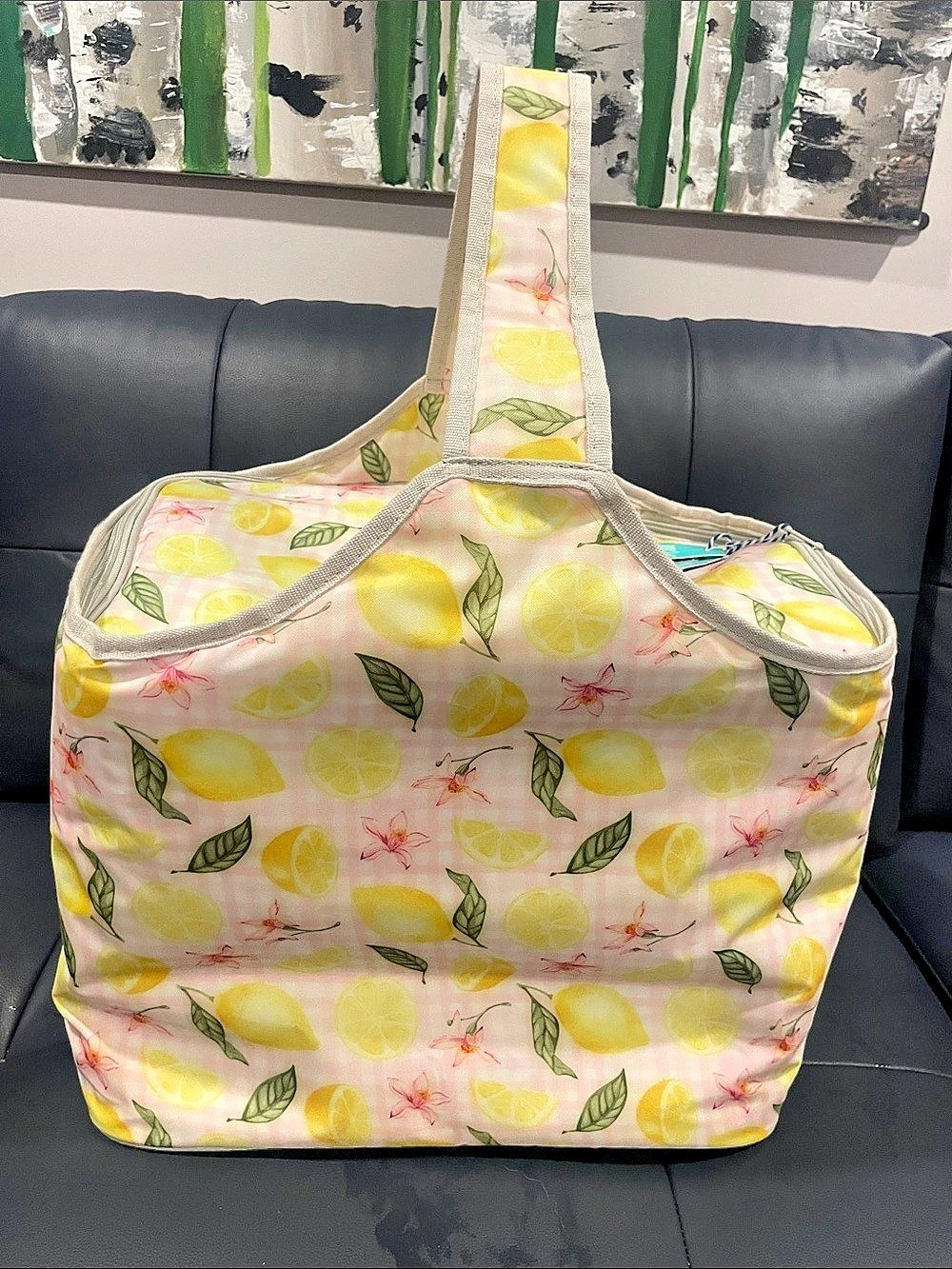 Juicy Chill Lemon Print Travel cooler Tote NWT Yellow & Pink